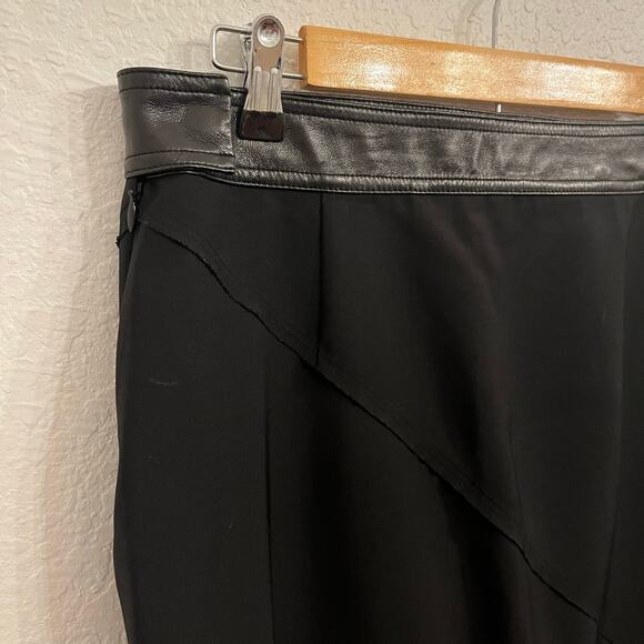 Helmut Lang Twisted Stretch Wool Skirt 6 Midi Grunge Office Siren Leather Waist - Picture 6 of 16